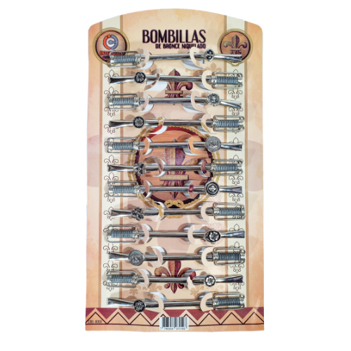 Bombillas Bronce Niquelado B/ Estribo C/Dije Blister x 12 unid