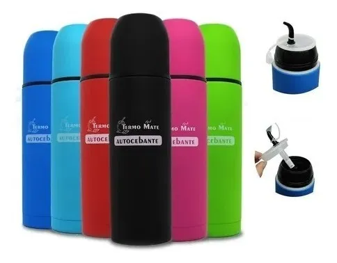 Termo Mate autocebante 600 ml acero inox engomado