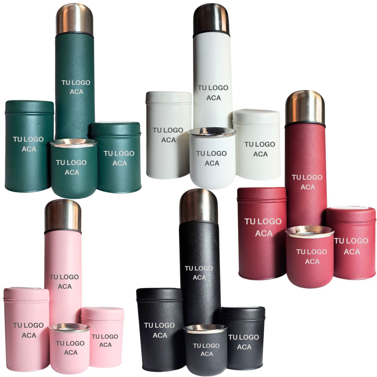 Set matero completo personalizado (Yerb-azuc- termo 1LT - mate acero) - MIN 20 UNID